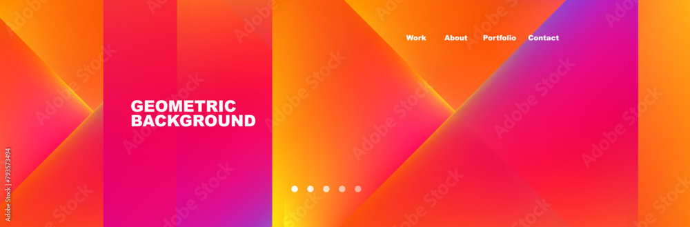 Aufkleber The font stands out on a colorful background with geometric shapes like circles and rectangles in shades of amber, orange, magenta, and peach
