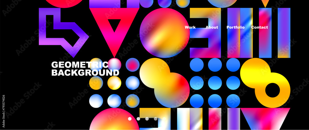 Aufkleber A vibrant and dynamic geometric background featuring circles and triangles in magenta and electric blue on a black background. Perfect for lighting up any event with visual effects