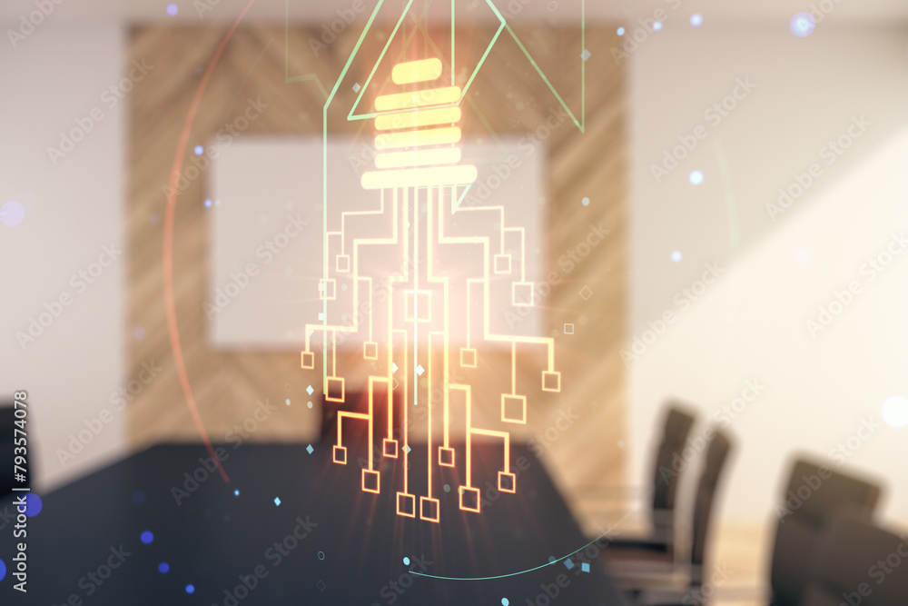 Aufkleber virtual creative idea concept with light bulb and microcircuit illustration on a modern conference r