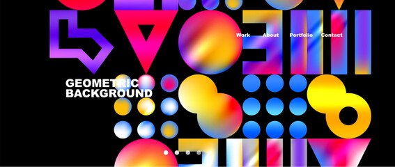 A vibrant and dynamic geometric background featuring circles and triangles in magenta and electric blue on a black background. Perfect for lighting up any event with visual effects