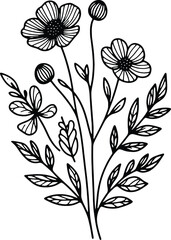 Simple flower coloring page line art black and white Flower logo design