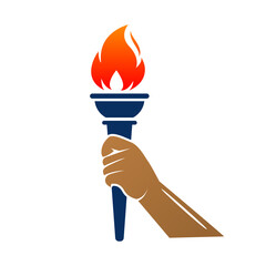 Hand take torch flame liberty logo design illustrator