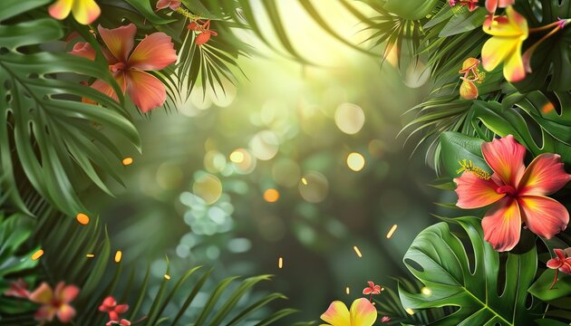 A tropical scene with a pink background and a large orange on the right by AI generated image