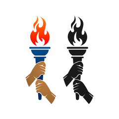 Hand take torch flame liberty logo design icon vector template illustration
