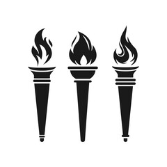 Torch fire icons set on white background template