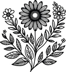 Simple flower coloring page line art black and white Flower logo design