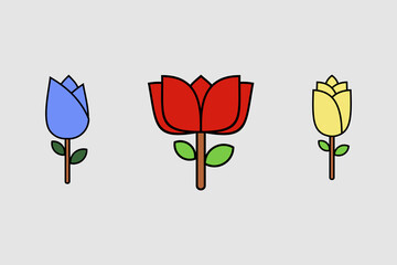 This is a red, blue and yellow rose and tulip bundle icon logo, suitable for company logos, cosmetics, beauty, facial care, beauty shops, facial cleansers, flower icons and others