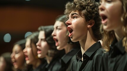 Choir members mouths open in a perfect O, capturing the essence of harmony