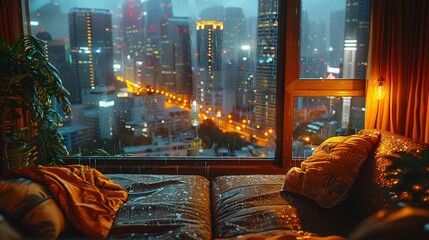 Comfy Warm Room with City View