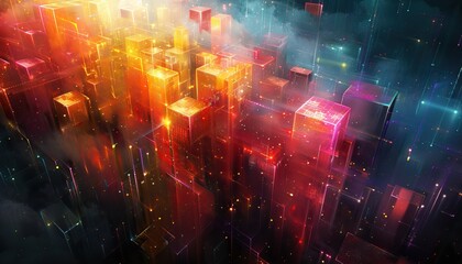 Fototapeta premium A colorful cityscape with many buildings and a lot of lights by AI generated image