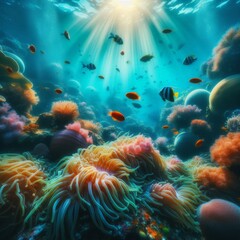 Fototapeta na wymiar Corals and fish in the sea