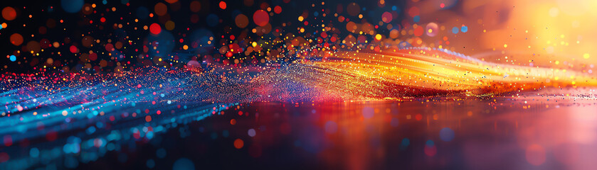 Dynamic Particles Flow Vibrant graphic illustration with exploding pixels and color bursts, capturing the essence of graphics technology and innovative design