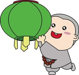 the image of a monk holding a lotus lantern