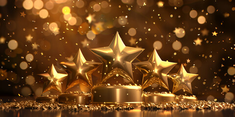 Glowing Gold Stars Against A Black Backdrop Background christmas star string light decoration on golden blurred bokeh 
