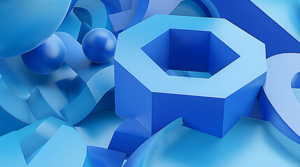 Blue geometric shapes, 3d render