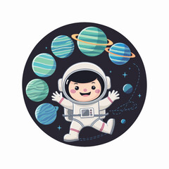 Cute Astronaut Super Hero Flying Cartoon Illustration. Flat Cartoon Style