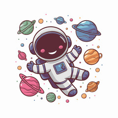 Cute Astronaut Super Hero Flying Cartoon Illustration. Flat Cartoon Style