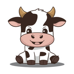 A flat cartoon illustration of a baby cow, illustration