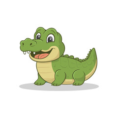 A flat cartoon illustration of a happy baby crocodile