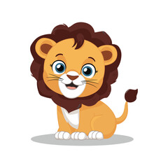 A flat cartoon illustration of a happy baby lion