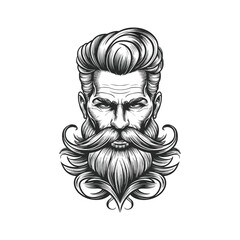 Stylish barber shop logo featuring a dashing man with a beard and mustache