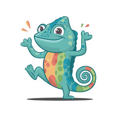 cute happy chameleon cartoon flat illustration