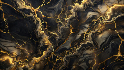 Gold and Black Wave Art with Grunge Texture
