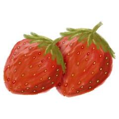 Two strawberries oil paint illustration