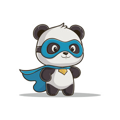 Cute Panda Hero Cartoon Vector Icon Illustration Animal Hero Concept Isolated Flat Cartoon Style