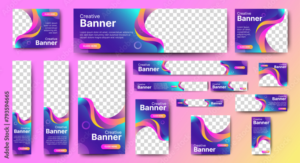 Poster web advertising banner template design. modern web layout set with standard size. vector