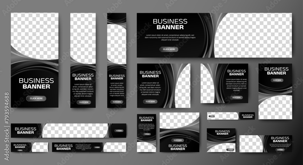 Poster set of business web banners template design with image space. vector