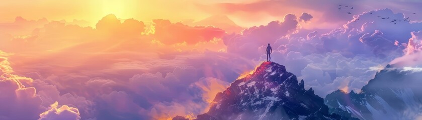 A cloud painter, perched on a mountain peak, captured the fleeting beauty of the sunrise with swift strokes of lavender and orange watercolor, the wind erasing each piece as quickly as it was created