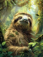 Naklejka premium A courageous sloth, chosen for its tolerance of slow travel, embarked on a multigenerational mission to a distant habitable planet, its descendants arriving centuries later