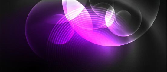 An enchanting blend of violet, magenta, and pink hues create a glowing purple swirl reminiscent of a vibrant petal against a dark sky, resembling automotive lighting on a gaslit night