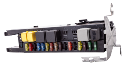 Automotive fuses box in different colors and each color is responsible for the specific value of the protection defined in amperes. Catalog of spare parts.