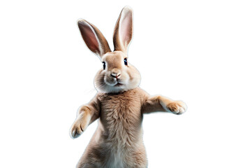 Fototapeta premium Rabbit bunny head on male body jumping dancing Creative design