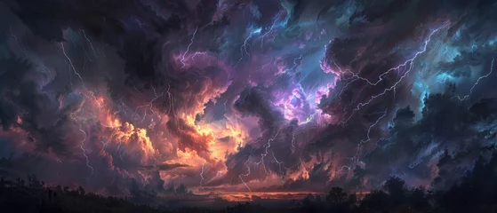Tuinposter Dramatic lightning cloud storm over the sky © artbot