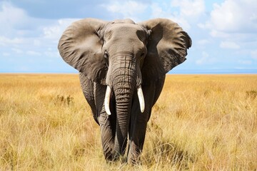 Majestic African Elephant Roaming Freely in a Golden Savannah at Dusk