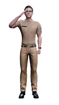 3D Indonesian PNS worker salute front