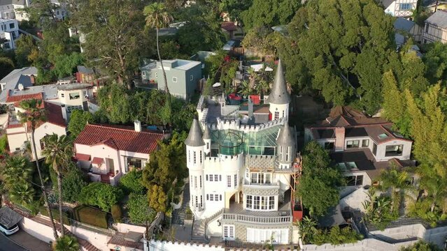 Aerial View of castle on hillside