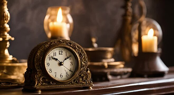 antique clock and candle
