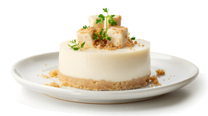 Delicious cakes on white plate and background