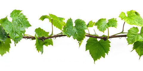 Grape leaves vine plant branch with tendrils isolated on white background, clipping path included.
