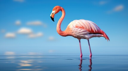 Fototapeta premium Flamingo Stand in The Water With Beautiful blur Background Nature, Wallpaper.