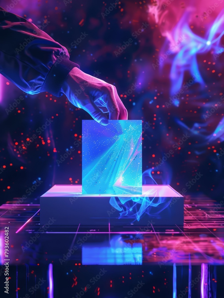 Poster incorporating holograms into the design for an interactive voting experience