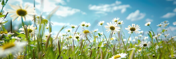 A vibrant image of a field of white daisies reaching towards a clear blue sky, symbolizing purity and new beginnings