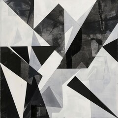 A black and white abstract painting with a white background