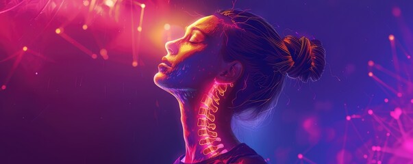 Abstract human spine x-ray with energy aura. copy space for text.