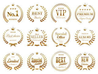 高級感のある月桂樹のビンテージ風アイコンセット