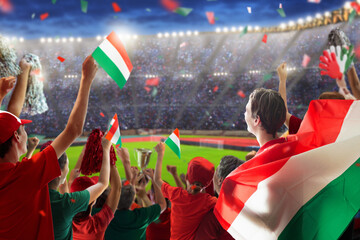 Hungary football team supporter on stadium.